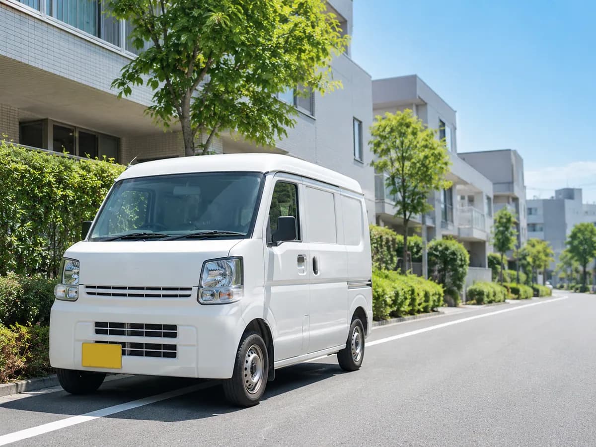 葛西・江戸川区の住宅街と配送用軽バンのイメージ